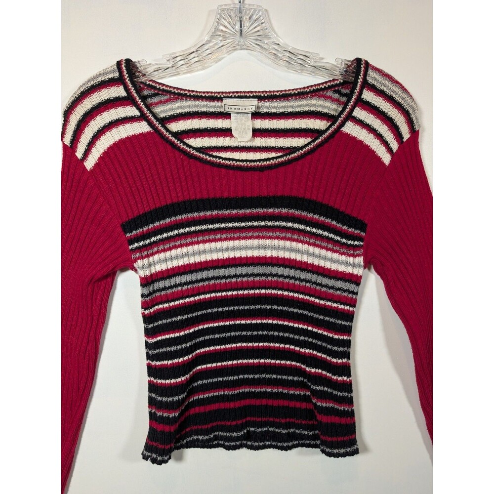 VINTAGE 90s In Charge Striped Sweater Womens Knit Cotton - Picture 2 of 8